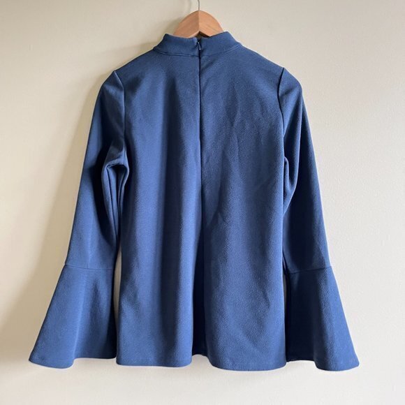 MICHAEL MICHAEL KORS FRONT CUTOUT V NECK BELL SLEEVE BLOUSE BLUE WOMENS SIZE S - Picture 4 of 6